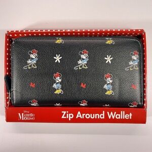 Disney Minnie Mouse Black Zip Around Wallet NWT
